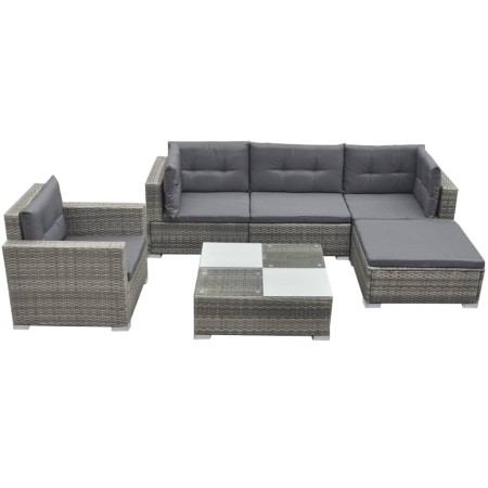 Set de muebles de jardín 6 pzas y cojines ratán sintético gris | Foro24.es | Tu tienda online para hogar, jardín y más Foro24.es
