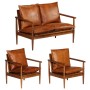 Set de sofás 3 pzas cuero auténtico madera maciza acacia marrón de , Sofás - Ref: Foro24-3099031, Precio: 935,97 €, Descuento: %