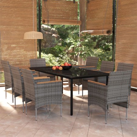 Juego de comedor de jardín 9 piezas gris y negro de , Conjuntos de jardín - Ref: Foro24-3099340, Precio: 803,32 €, Descuento: %