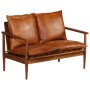 Set sofás 2 pzas marrón cuero auténtico y madera de acacia de , Sofás - Ref: Foro24-3100743, Precio: 655,93 €, Descuento: %