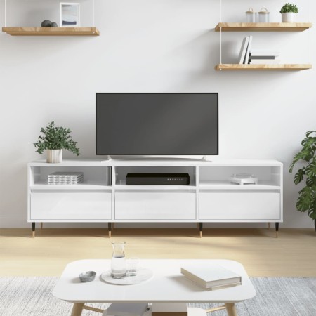Mueble de TV madera contrachapada blanco brillo 150x30x44,5 cm de , Muebles TV - Ref: Foro24-831262, Precio: 103,21 €, Descue...