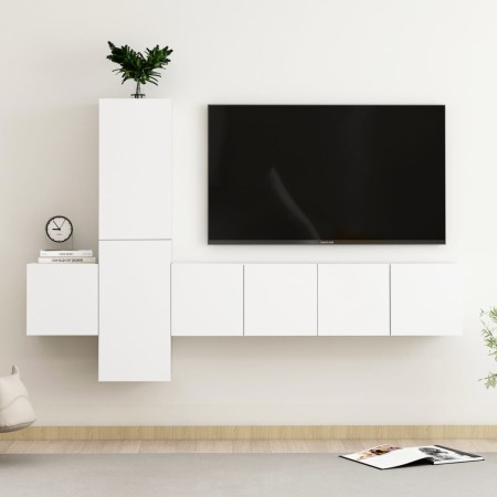 Set de muebles de salón TV 5 piezas madera de ingeniería blanco de , Muebles TV - Ref: Foro24-3078653, Precio: 164,35 €, Desc...