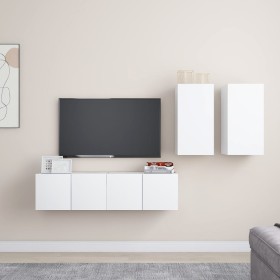 Set de muebles de salón TV 4 piezas madera de ingeniería blanco de , Muebles TV - Ref: Foro24-3078685, Precio: 142,26 €, Desc...