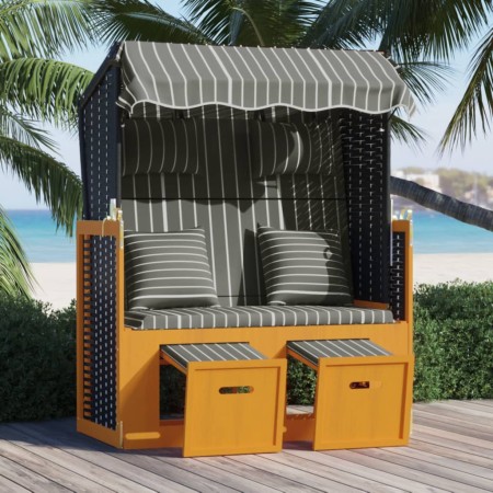 Silla Strandkorb con cojines ratán sintético madera negro gris | Foro24.es | Tu tienda online para hogar, jardín y más Foro24.es