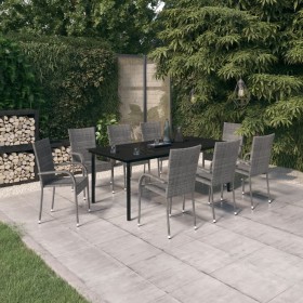 Juego de comedor para jardín 9 piezas gris y negro de , Conjuntos de jardín - Ref: Foro24-3099394, Precio: 601,30 €, Descuent...