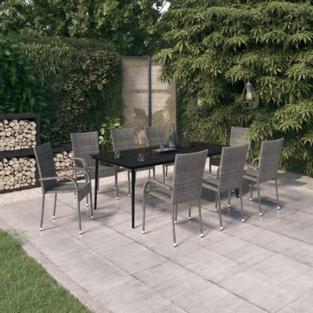 Juego de comedor para jardín 9 piezas gris y negro de , Conjuntos de jardín - Ref: Foro24-3099412, Precio: 595,11 €, Descuent...