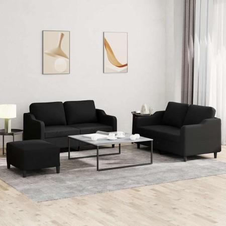 Juego de sofás con cojines 3 piezas tela negro | Foro24.es | Tu tienda online para hogar, jardín y más Foro24.es