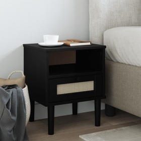 Mesita noche SENJA aspecto ratán madera pino negro 40x35x48 cm de , Mesitas de noche - Ref: Foro24-358012, Precio: 62,88 €, D...