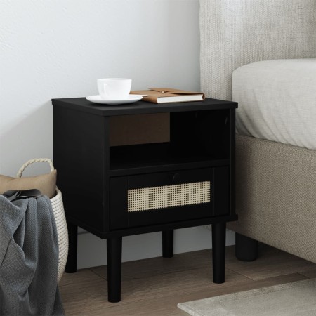Mesita noche SENJA aspecto ratán madera pino negro 40x35x48 cm de , Mesitas de noche - Ref: Foro24-358012, Precio: 62,88 €, D...
