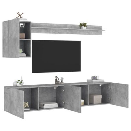 Muebles de TV de pared 5 pzas madera ingeniería gris hormigón de , Muebles TV - Ref: Foro24-3216499, Precio: 151,44 €, Descue...