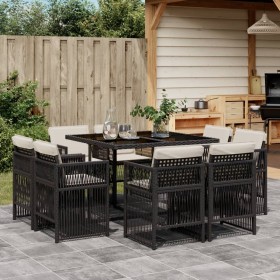 Set de comedor de jardín 9 pzas y cojines ratán sintético negro de , Conjuntos de jardín - Ref: Foro24-3211014, Precio: 501,4...