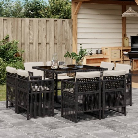 Set de comedor de jardín 9 pzas y cojines ratán sintético negro de , Conjuntos de jardín - Ref: Foro24-3211014, Precio: 501,4...