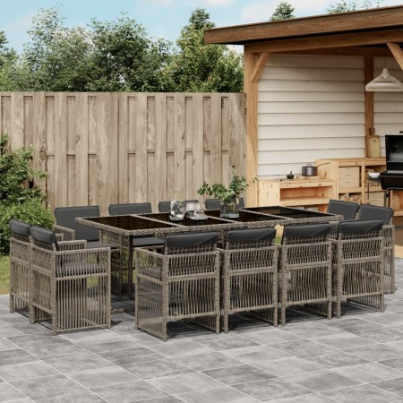 Set comedor de jardín con cojines 13 pzas ratán sintético gris | Foro24.es | Tu tienda online para hogar, jardín y más Foro24.es