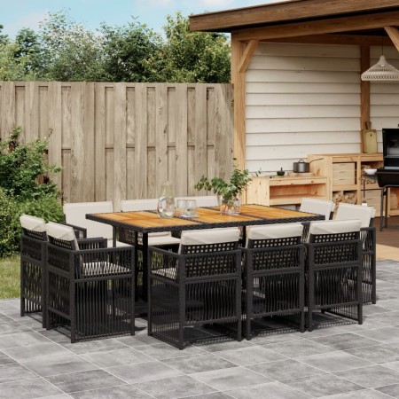 Set de comedor jardín 11 pzas con cojines ratán sintético negro de , Conjuntos de jardín - Ref: Foro24-3211035, Precio: 682,7...