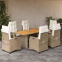 Set comedor de jardín 7 pzas con cojines ratán sintético beige de , Conjuntos de jardín - Ref: Foro24-3212713, Precio: 899,61...