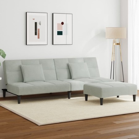 Sofá cama de 2 plazas con taburete terciopelo gris claro de , Sofás - Ref: Foro24-3258110, Precio: 311,76 €, Descuento: %