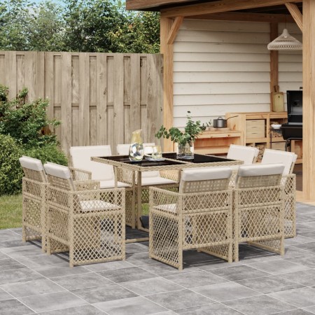Set comedor de jardín 9 pzas con cojines ratán sintético beige | Foro24.es | Tu tienda online para hogar, jardín y más Foro24.es