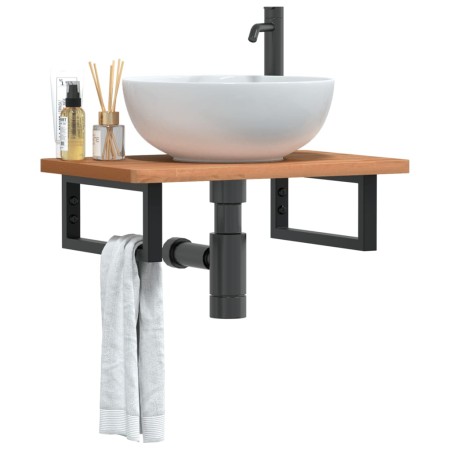 Estante de lavabo de pared de acero y madera maciza de haya de , Tocadores de baño - Ref: Foro24-3302369, Precio: 70,37 €, De...