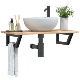 Estante de lavabo de pared acero y madera maciza de acacia de , Tocadores de baño - Ref: Foro24-3302671, Precio: 71,10 €, Des...
