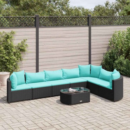 Set de sofás de jardín y cojines 8 piezas ratán sintético negro de , Conjuntos de jardín - Ref: Foro24-3308388, Precio: 563,9...