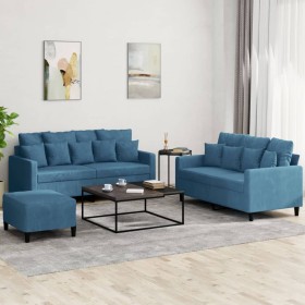 Juego de sofás con cojines 3 piezas terciopelo azul de , Sofás - Ref: Foro24-3201719, Precio: 452,77 €, Descuento: %
