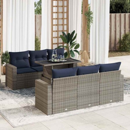 Set sofás jardín y cojines 7 pzas ratán sintético acacia gris de , Conjuntos de jardín - Ref: Foro24-3326262, Precio: 570,13 ...