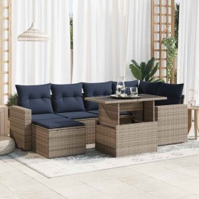 Set sofás jardín y cojines 7 pzas ratán sintético acacia gris de , Conjuntos de jardín - Ref: Foro24-3326352, Precio: 551,55 ...