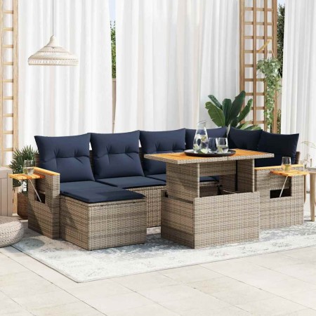 Set sofás jardín y cojines 7 pzas ratán sintético acacia negro | Foro24.es | Tu tienda online para hogar, jardín y más Foro24.es