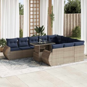 Comprar Set sofás jardín y cojines 11 pzas ratán