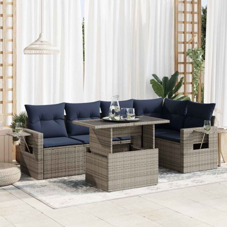 Set sofás jardín y cojines 6 pzas ratán sintético acacia gris de , Conjuntos de jardín - Ref: Foro24-3326482, Precio: 505,40 ...
