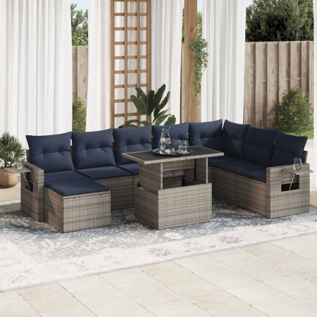 Set sofás jardín y cojines 9 pzas ratán sintético acacia gris de , Conjuntos de jardín - Ref: Foro24-3326532, Precio: 697,76 ...