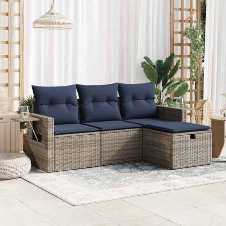 Set de sofás de jardín 4 pzas y cojines ratán sintético gris de , Conjuntos de jardín - Ref: Foro24-3325457, Precio: 305,48 €...