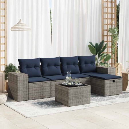 Set de muebles de jardín 6 pzas y cojines ratán sintético gris | Foro24.es | Tu tienda online para hogar, jardín y más Foro24.es