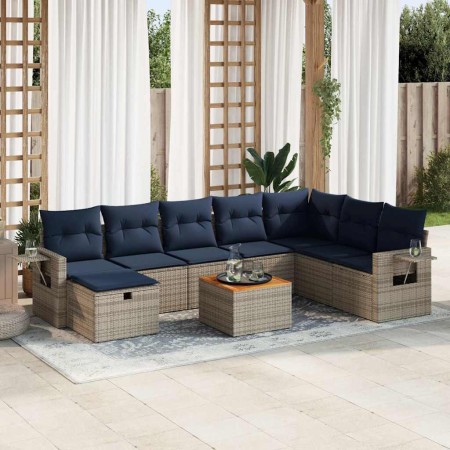 Set de sofás de jardín con cojines 9 pzas ratán sintético gris de , Conjuntos de jardín - Ref: Foro24-3325834, Precio: 631,60...