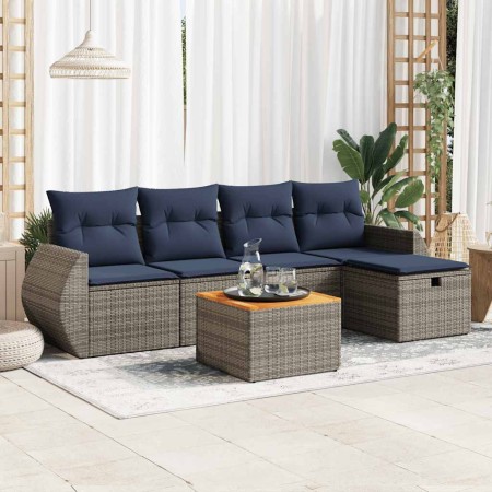 Set de muebles de jardín 6 pzas y cojines ratán sintético gris | Foro24.es | Tu tienda online para hogar, jardín y más Foro24.es
