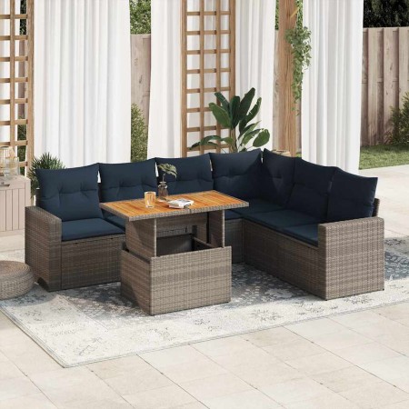 Set de sofás de jardín 7 pzas con cojines ratán sintético gris de , Conjuntos de jardín - Ref: Foro24-3327050, Precio: 552,53...