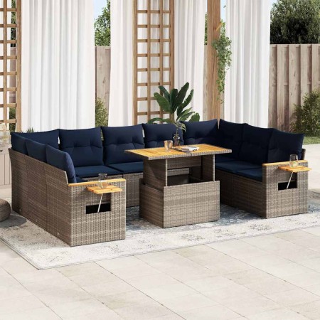 Set sofás jardín y cojines 10 pzas ratán sintético acacia gris | Foro24.es | Tu tienda online para hogar, jardín y más Foro24.es