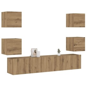 Muebles de TV de pared 6 uds madera ingeniería roble artesanal de , Muebles TV - Ref: Foro24-3328968, Precio: 174,36 €, Descu...
