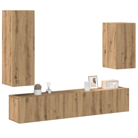 Mueble para TV de pared madera contrachapada artesanal 4 piezas de , Muebles TV - Ref: Foro24-3329152, Precio: 174,58 €, Desc...