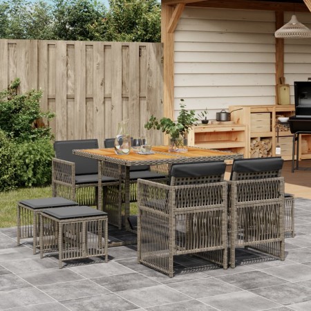 Set comedor jardín 9 pzas y cojines ratán sintético gris | Foro24.es | Tu tienda online para hogar, jardín y más Foro24.es