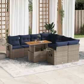 Set de sofás de jardín con cojines 9 pzas ratán sintético gris de , Conjuntos de jardín - Ref: Foro24-3327134, Precio: 720,75...