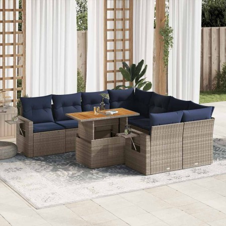 Set de sofás de jardín con cojines 9 pzas ratán sintético gris de , Conjuntos de jardín - Ref: Foro24-3327134, Precio: 720,75...