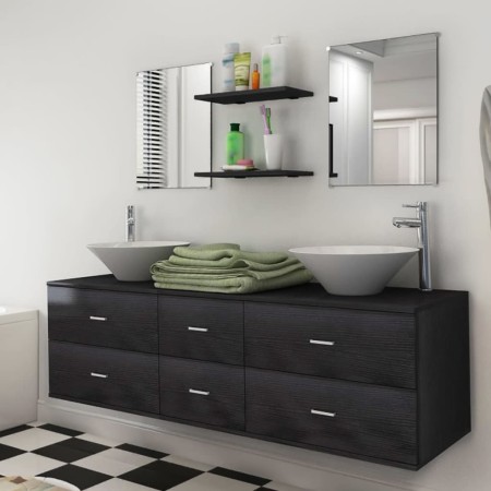 Conjunto de muebles de baño con lavabo y grifo 9 piezas negro de , Muebles de baño - Ref: Foro24-273689, Precio: 471,80 €, De...