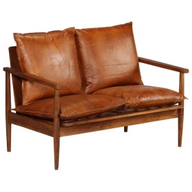 Sofá de 2 plazas cuero auténtico con madera de acacia marrón de , Sofás - Ref: Foro24-246482, Precio: 396,58 €, Descuento: %