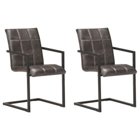 Sillas voladizas de comedor 2 unidades cuero auténtico gris de , Sillas de comedor - Ref: Foro24-321854, Precio: 276,41 €, De...