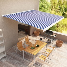 Toldo de carrete manual azul y blanco 450x300 cm de , Toldos - Ref: Foro24-3052677, Precio: 527,66 €, Descuento: -5%%