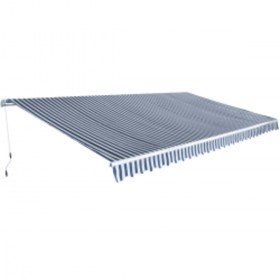 Toldo plegable de operación manual 600 cm azul y blanco en Toldos | Comprar online en Foru.es