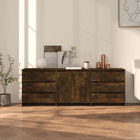 Aparador de 3 piezas madera manufacturada color roble ahumado de , Aparadores - Ref: Foro24-3098070, Precio: 243,15 €, Descue...