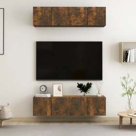 Muebles TV pared 4 uds madera ingeniería roble humo 60x30x30cm de , Muebles TV - Ref: Foro24-3120203, Precio: 128,36 €, Descu...