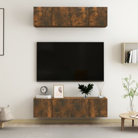 Muebles TV pared 4 uds madera ingeniería roble humo 60x30x30cm de , Muebles TV - Ref: Foro24-3120203, Precio: 128,36 €, Descu...